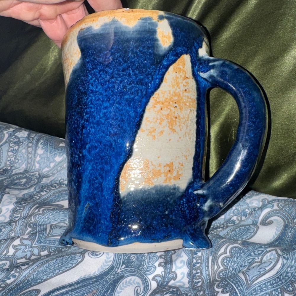 Handcrafted Blue and cream pottery Mug - Picture 4 of 6